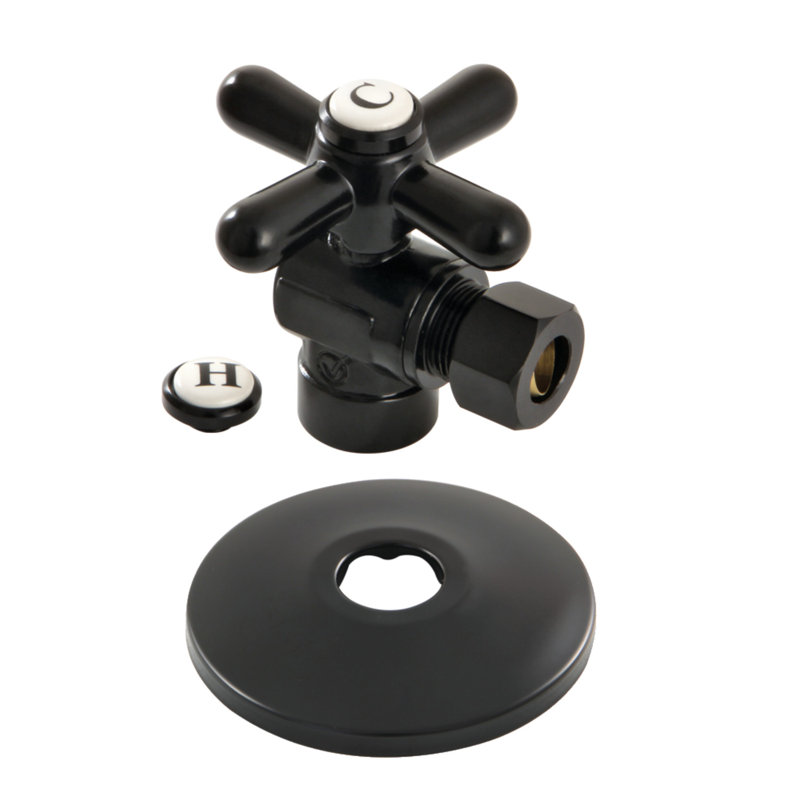 Kingston Brass Vintage 1/2-Inch Sweat x 3/8-Inch OD Comp Quarter-Turn Angle Stop Valve with Flange, Matte Black