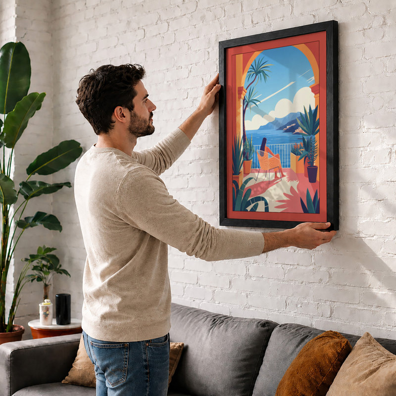 Seaside Reverie Retro - Framed Print, Oak, A4 - 29.7 x 21.0 cm