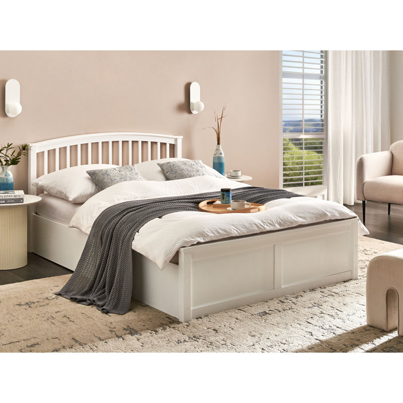 Ottoman Bed Pine Wood CLARBEC White, European Double (140 x 200 cm)
