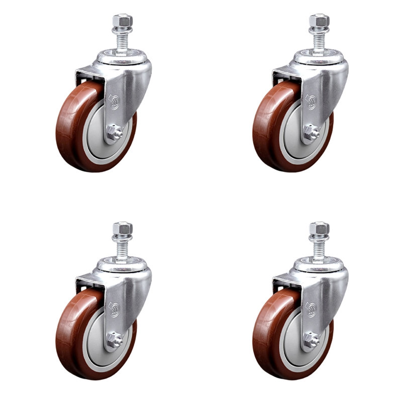 Ensemble de roulettes à tige filetée en polyuréthane 4 pouces 4mm SCC, Marron