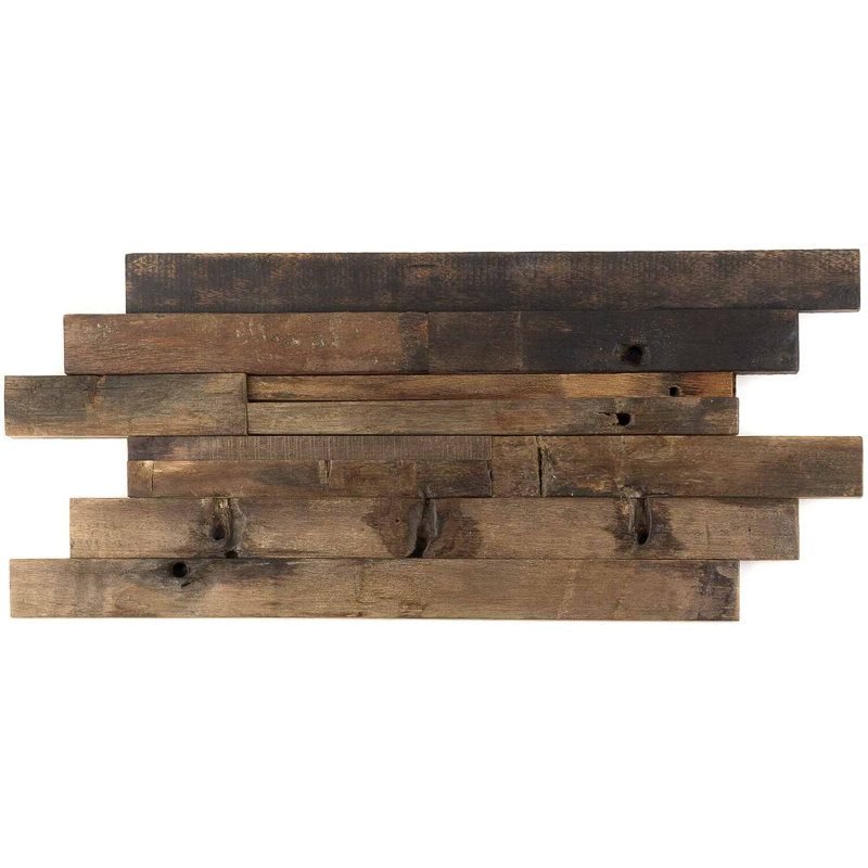 Driftwood 12x24 Textured Reclaimed Wood Mosaic Tile, Brownheart