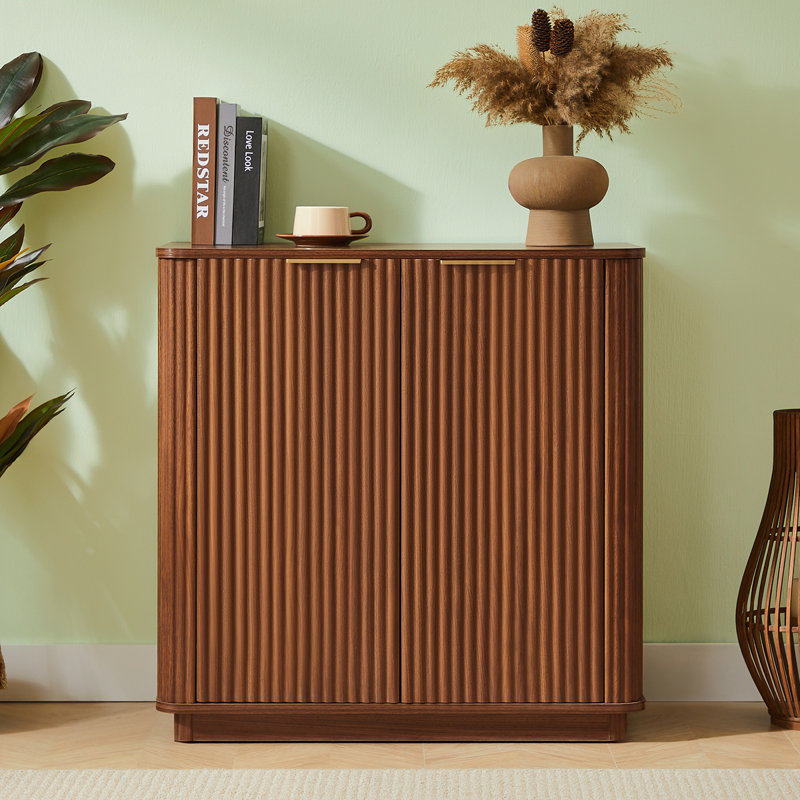 31.5'' Buffet Cabinet Sideboard with Storage Curved wave Design for Bedroom, Living Room, Hallway, Walnut