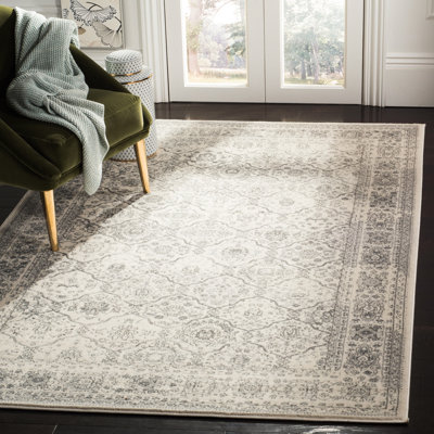Tapis oriental rectangulaire en polypropylène / jute tissé à la machine crème / gris foncé