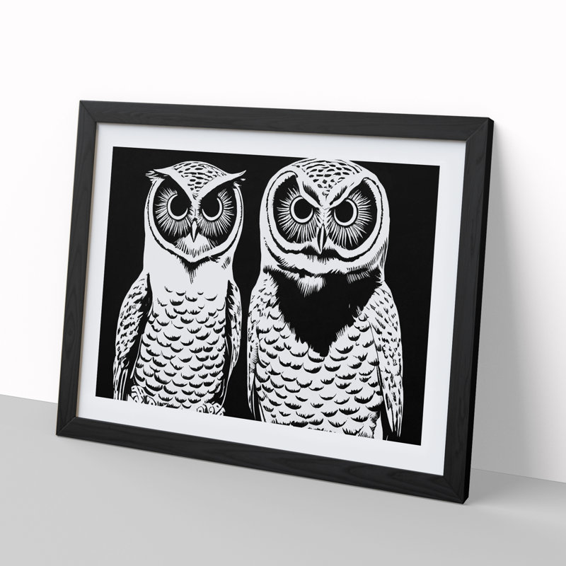 Monochrome Owls Vol.1 - Framed Print, Black Framed, 46cm H x 64cm W x 2cm D