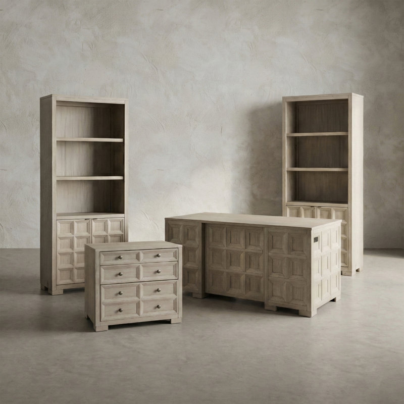 Ensemble de bureau 4 pièces avec bureau de direction, armoire de rangement et bibliothèque Schell