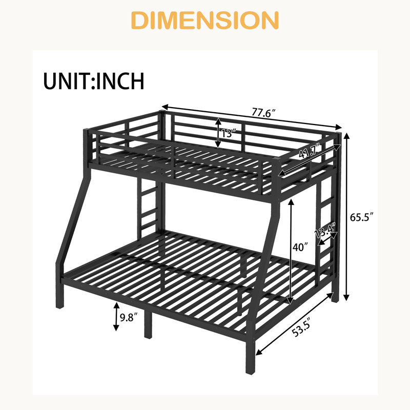 Metal Twin Over Full Bunk Bed For Teens And Adults,Space-Saving/Noise Reduced/No Box Spring Needed,