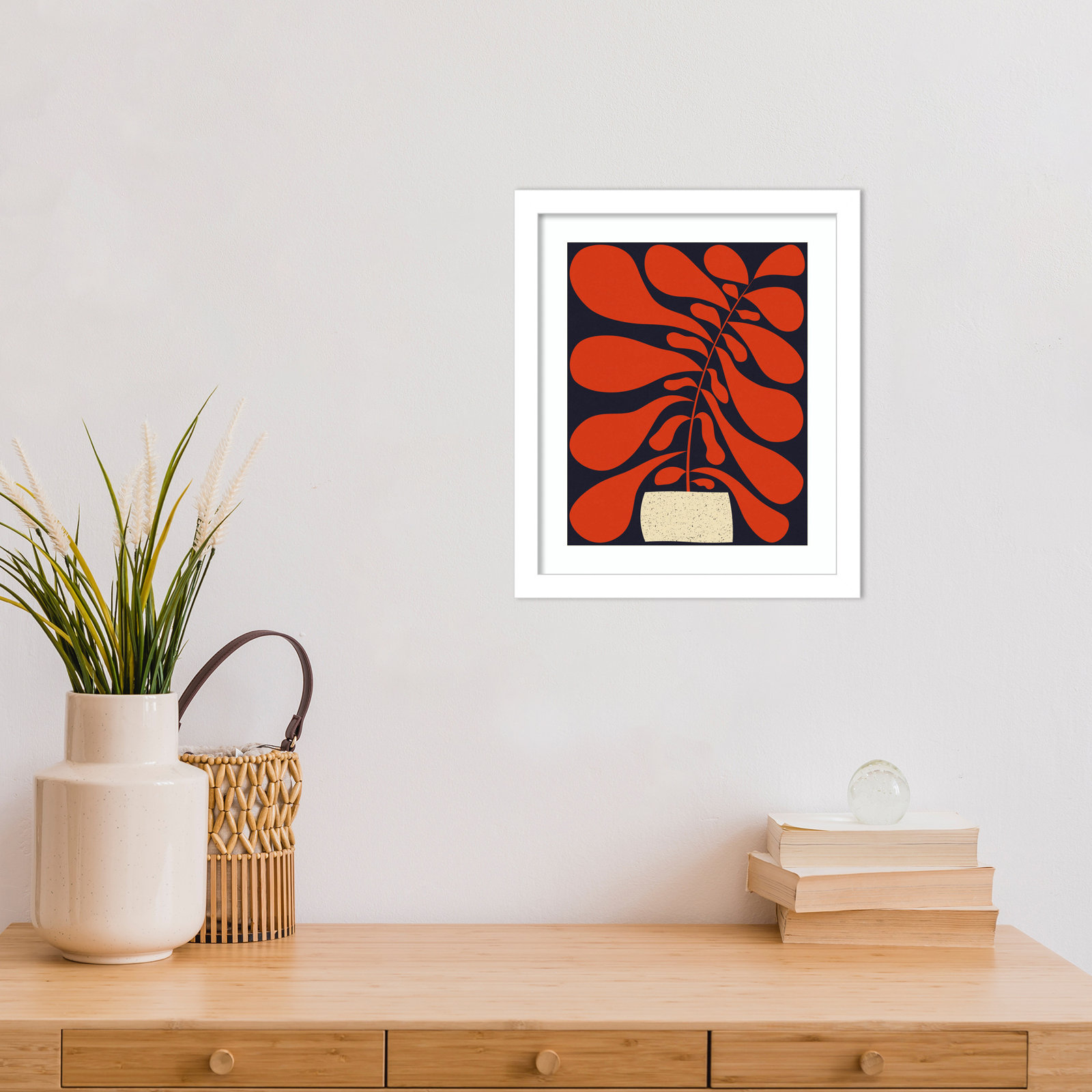 Lynne "Lazy Plant No. 1" Print, White , 13" H x 11" W