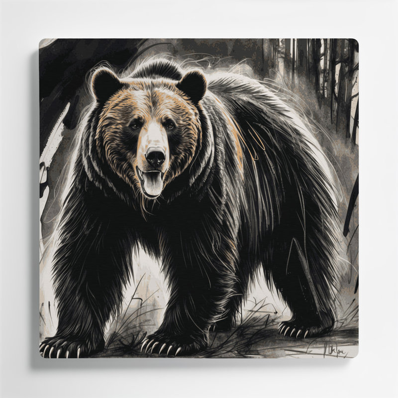 Faune, ours gris, art mural en métal