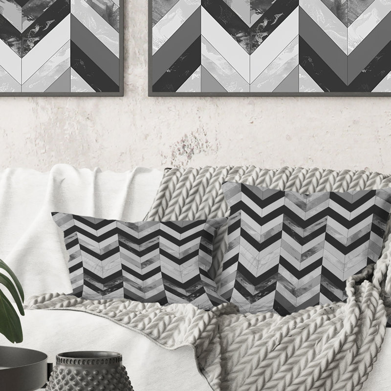 Grey  Modern Herringbone Flow IV - Modern Throw Pillow, 16"H x 16"W