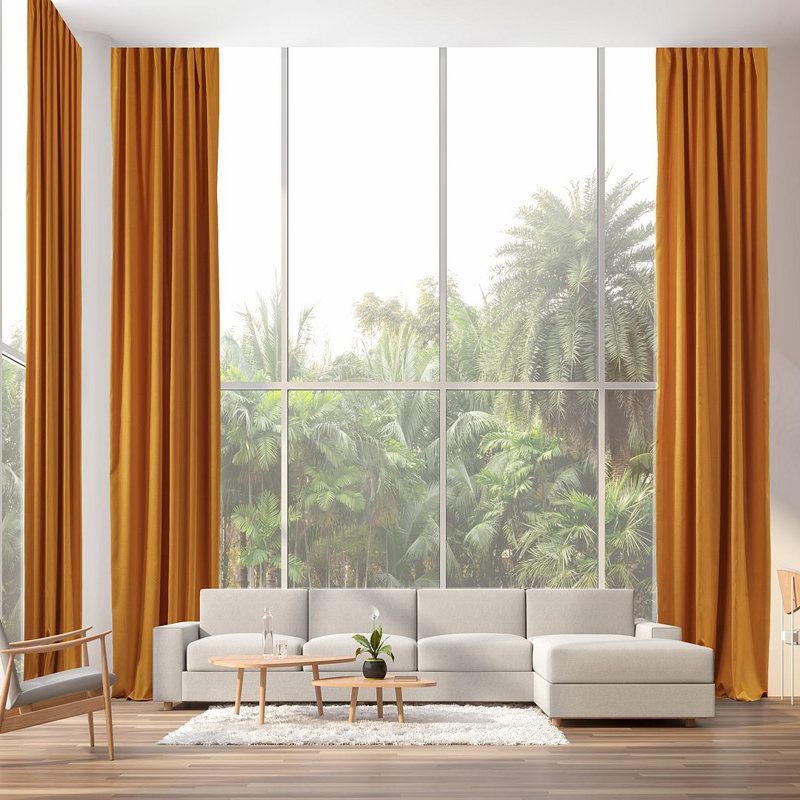 Room Darkening Single Curtain Panel, 260cm Width x 425cm Drop, Mustard Yellow