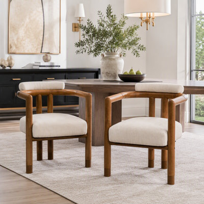 Ensemble de 2 fauteuils d'appoint modernes, structure en bois d'hévéa avec siège et dossier rembourrés en tissu, fauteuils confortables pour salon et salle à manger, style milieu du siècle