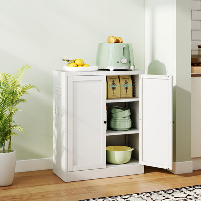  27.6"W White Metal Kitchen Pantry Cabinet with 2 Adjustable Shelves, Heavy Duty Anti-Tip Storage for Kitchen/Bathroom