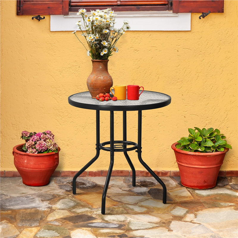 Round Metal Outdoor Bistro Table With Umbrella Hole , 27.4'' in. W 27.4'' in. D