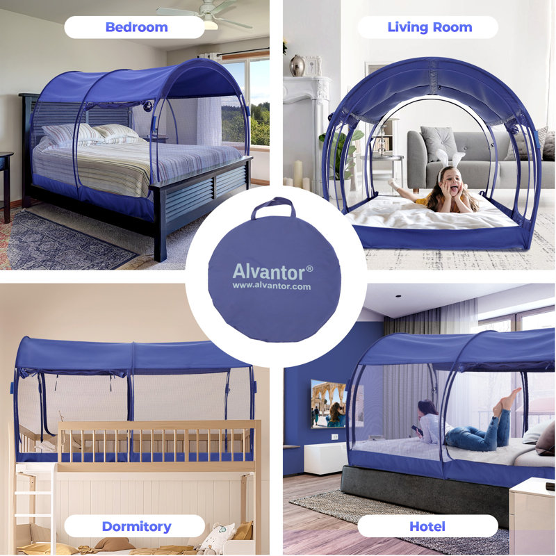 Summer Bed Tent Bed Canopy Sleep Tent Dream Tent with Mosquito Net- Pop Up Privacy Sleeping Tent for Indoor Use, Light Reducing & Breathable Design, Portable Frame with Mesh Windows,Twin-Full