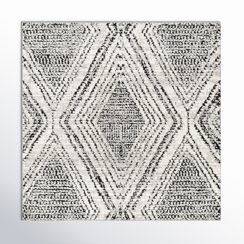 Tapis noir / blanc Penelope, Carré 5 pi 3 po