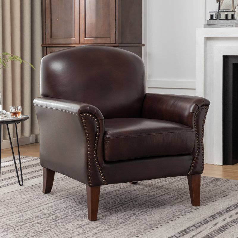 Shalisia 32'' Wide Upholstered Genuine Leather Armchair, Espresso Genuine Leather