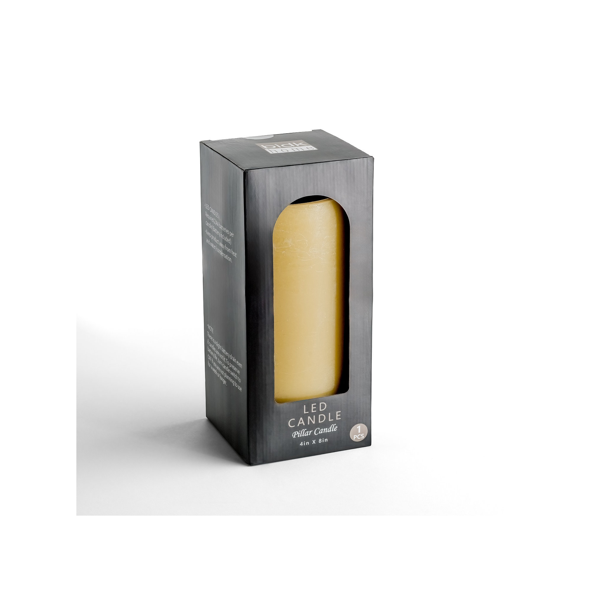 Large Champagne Flameless Pillar Candle, Yellow