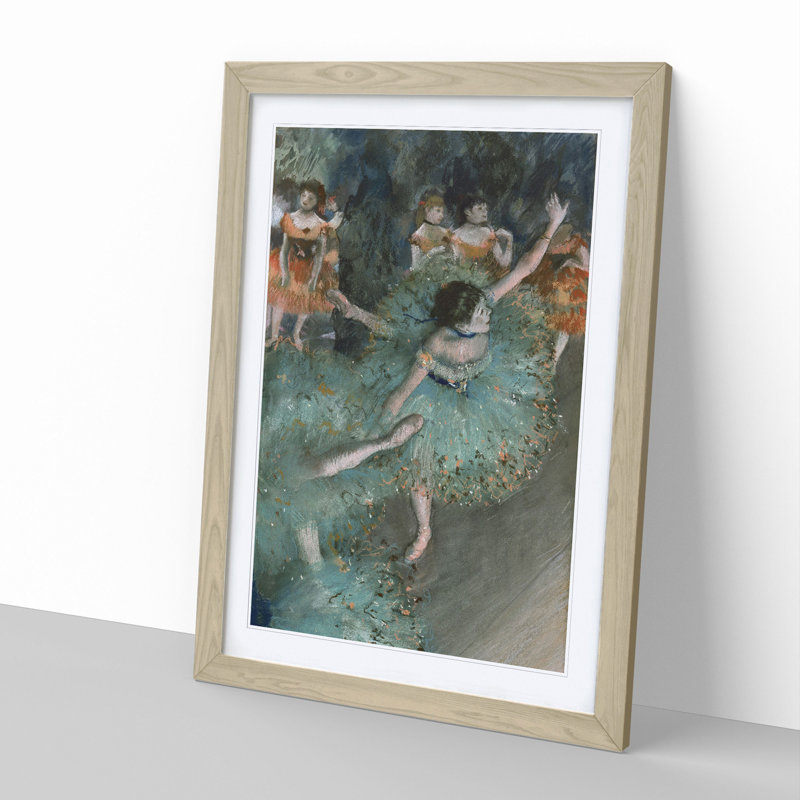 Green Ballet Ballerina Dancers by Edgar Degas - Picture Frame Painting, 65cm H x 48cm W x 2cm D, Oak Framed