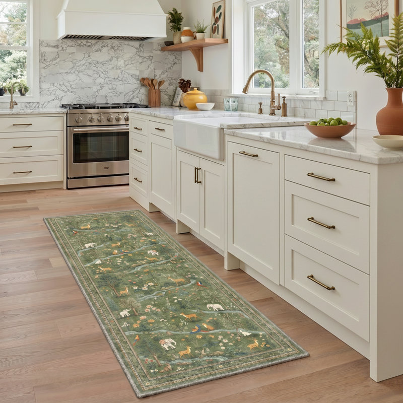 Fawnwood Rustic Machine Washable Green Indoor Area Rug with Non-Slip Backing, Runner 2'3" x 6'