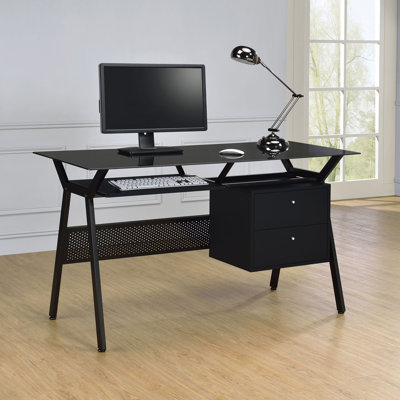 Barsky Glass Top Metal Base Computer Desk