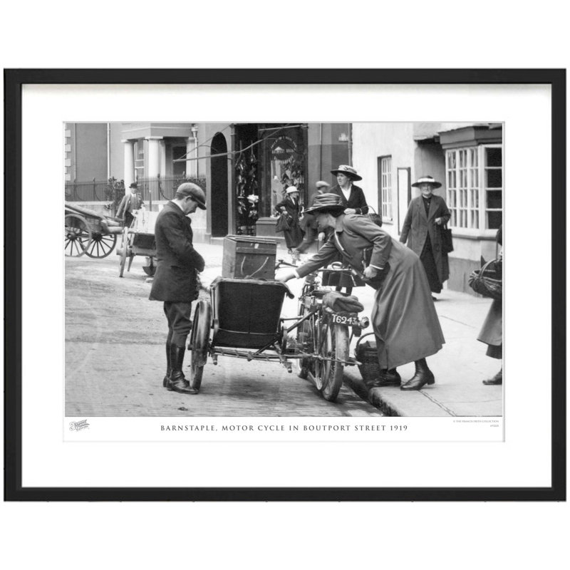 Barnstaple, Motor Cycle In Boutport Street 1919 - Single Picture Frame Print, 45cm H x 60cm W x 2.3cm D