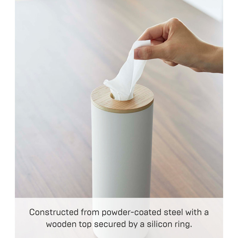 Ash Steel and Wood Round Tissue Holder Case