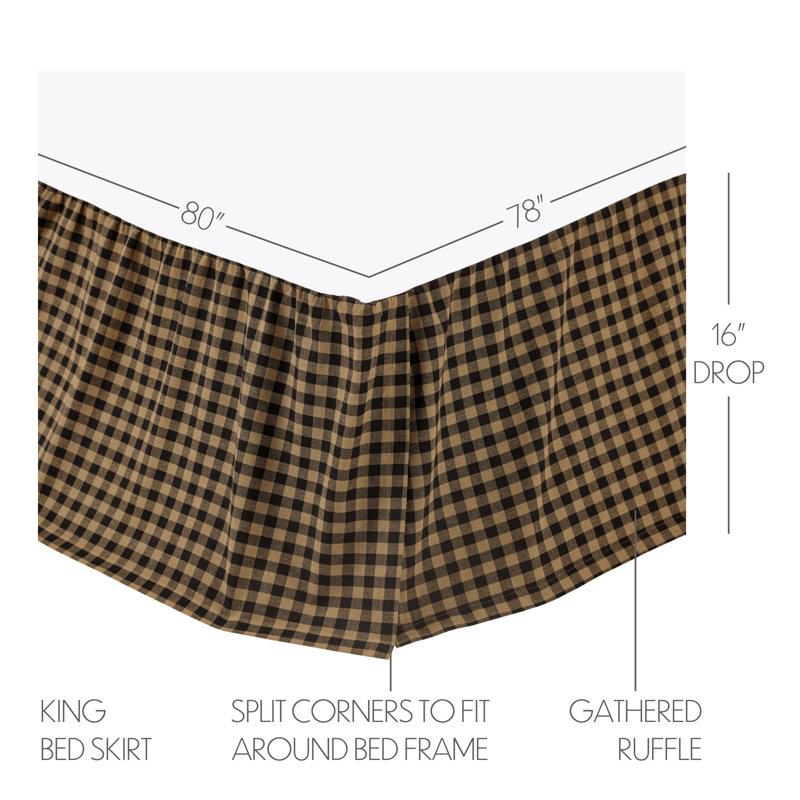 Check Ruffled Bed Skirt, King, Black