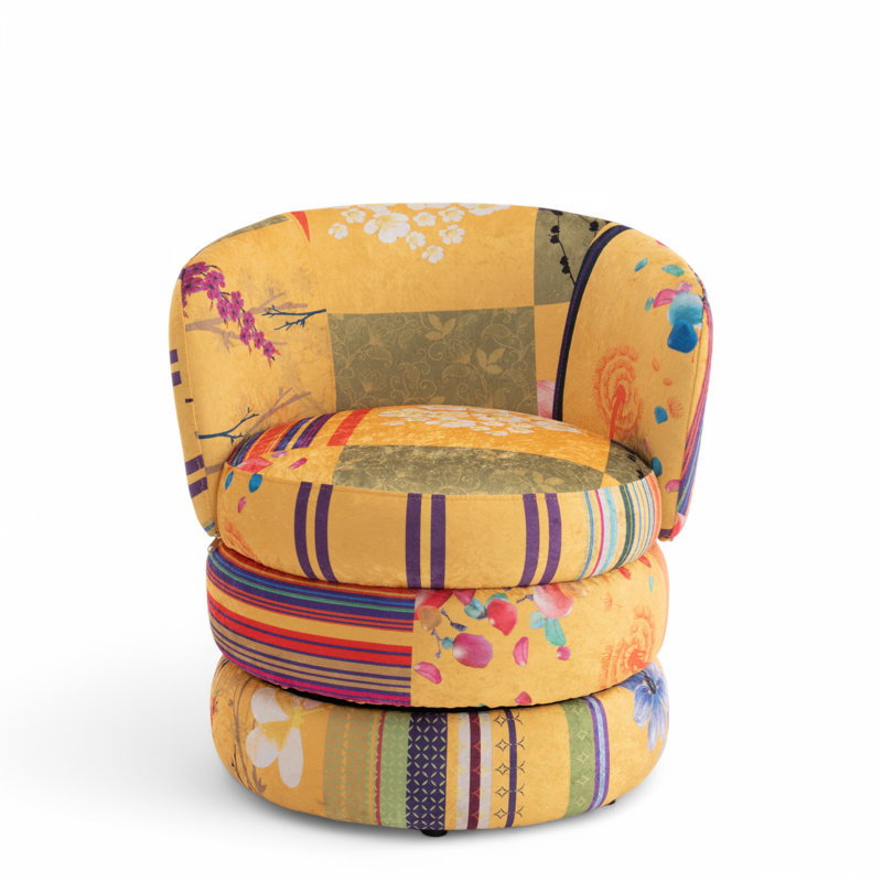 Velvet Swivel Barrel Chair, Yellow