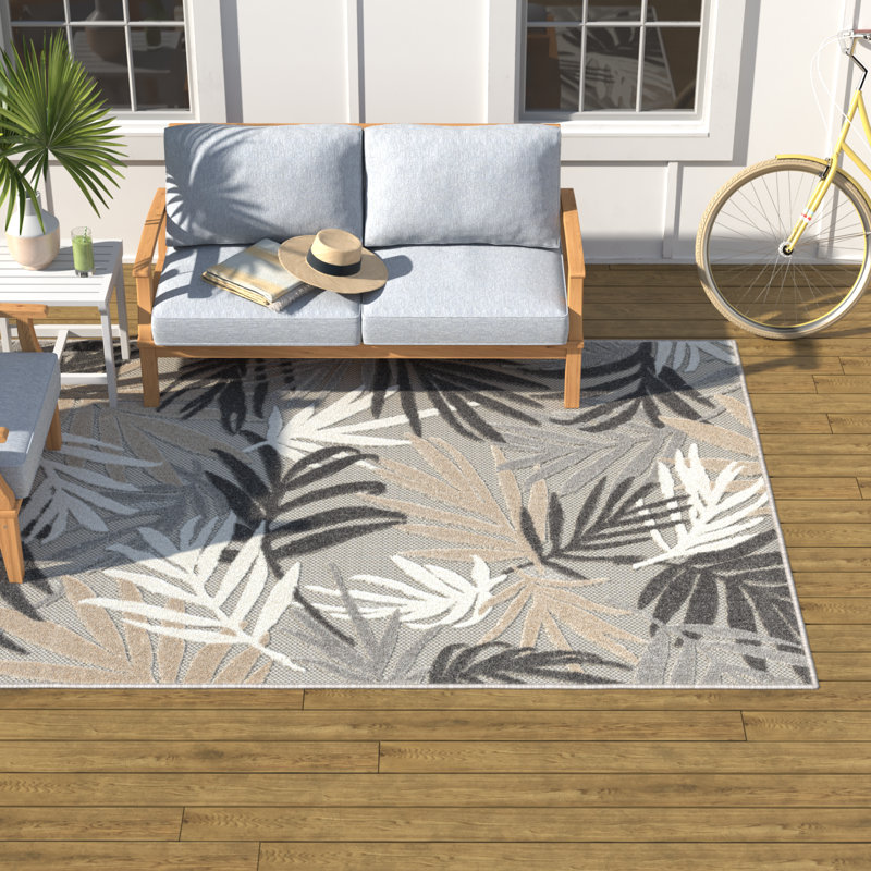 Fruitvale Water-Resistant Indoor/Outdoor Rug, Rectangle 6'7" x 9'3", White/Beige/Gray