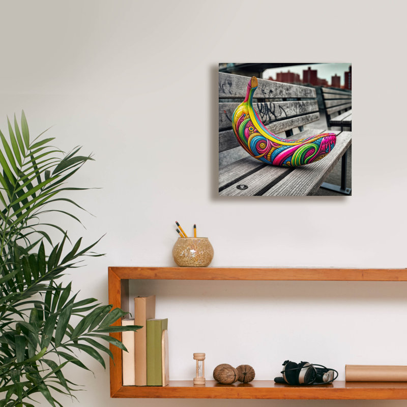  'Banana On Bench' by Rey Klimt Canvas Wall Art, 12" x 12", H 12 po x l 12 po x P 0,75 po