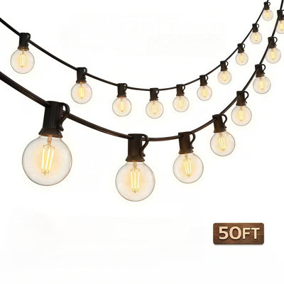 G40 LED Outdoor String Lights, Waterproof Patio Bistro String Lights with E12 Shatterproof Bulbs, Black Wire Connectable Hanging Globe Lights for Backyard, Porch, Garden, Party