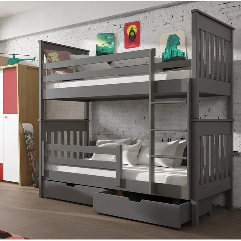 Virgil Bunk Bed with Storage Included with Built-in Ladder Included, Graphite