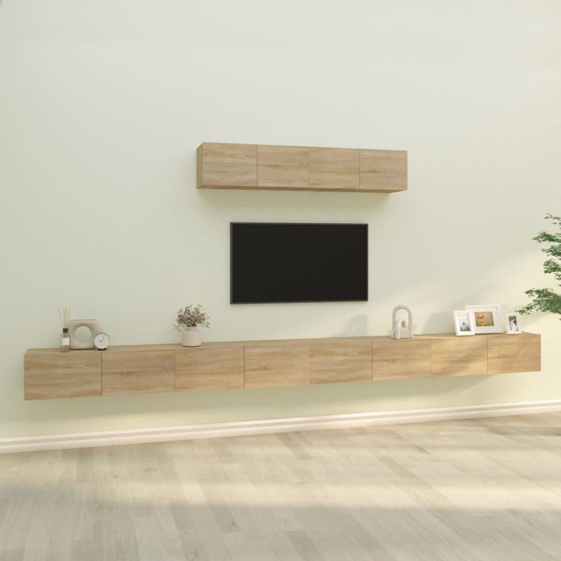Eaubonne TV Stand, 80cm W x 30cm D x 30cm H, Light Brown, 4 cabinet