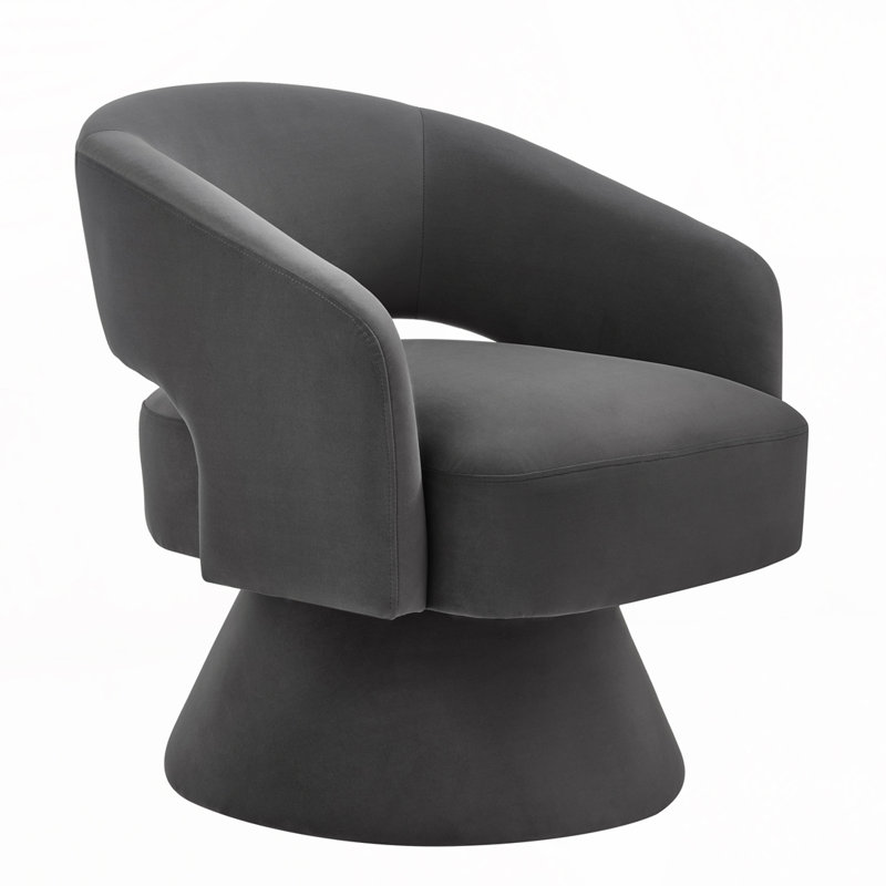 Fauteuil demi-tonneau pivotant rembourré en velours, Gris foncé