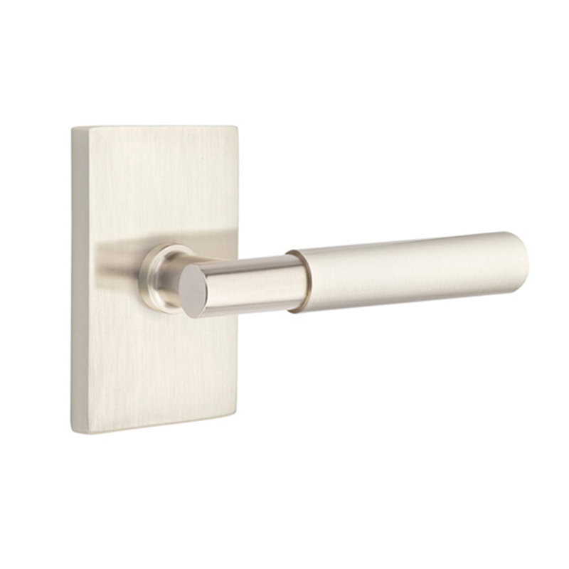 Myles Flat Passage (Hall & Closet) Door Lever with Rectangle Rosette, Satin Nickel, Right