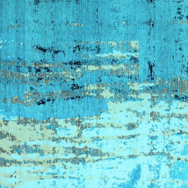 Tapis abstrait en polyester / laine tissé à la machine abstrait bleu sarcelle, Carré 3 pi