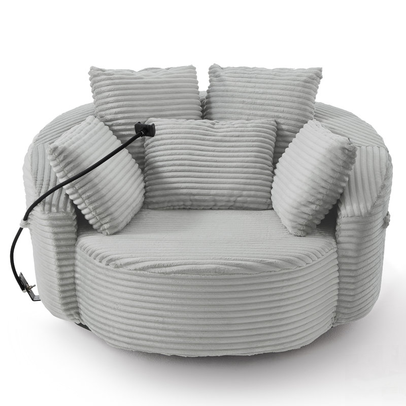 360° Swivel Accent Barrel Chair with Corduroy Upholstery, 5 Throw Pillows, and Adjustable Phone Holder for Comfort and Style in Any Room
