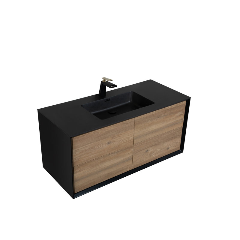 Quadeshia 48 po L x 21 po P 4 tiroirs Meuble-lavabo avec évier simple et Comptoir en Acrylique
