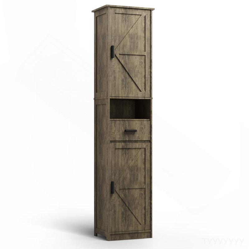 69" H Tall Bathroom Storage Cabinet With 2 Barn Doors And 1 Drawer, Narrow Storage Unit, Adjustable Shelves,Floor Cabinet For Bathroom, Living Room, Entryway,Kitchen,(Grey)