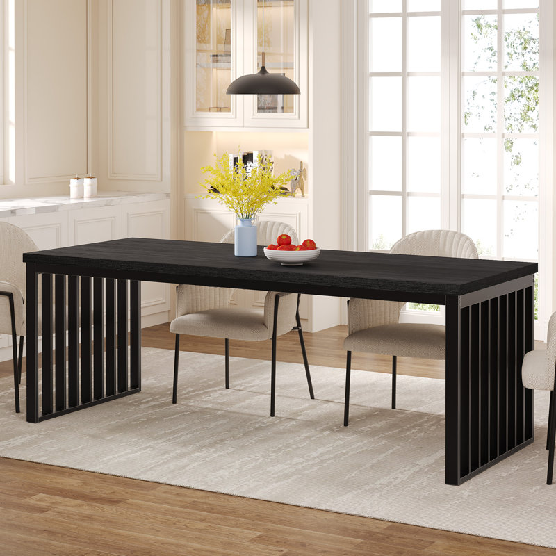 Zaiveon 78.74" Iron Dining Table(Chairs not included), Black, Black