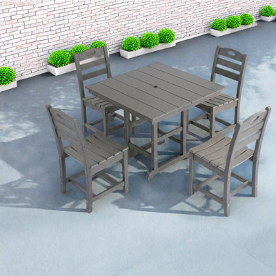 Compact Patio Dining Sets, Gray Hdpe Modern 5 Piece Set For Backyard