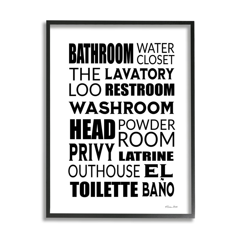 Art textuel sur bois, "Loo phrases" par Susan Ball, Giclée encadrée noir minuit, H 14 po x l 11 po x P 1,5 po