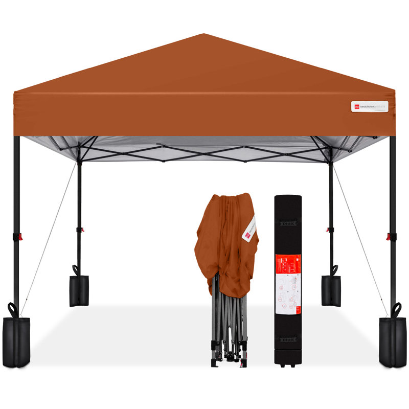 Best Choice Products Easy Setup Pop Up Canopy W/ 1-Button Setup, Wheeled Case, 4 Weight Bags, 8ft x 8ft, Rust