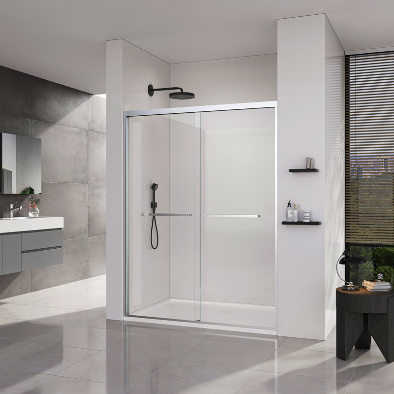 56-60*72 Inch Frame Double Sliding Soft-Close Shower Doors, Bathroom Sliding Shower Door,  (6Mm) Thick Sgcc Tempered Glass Door For Bathroom Door