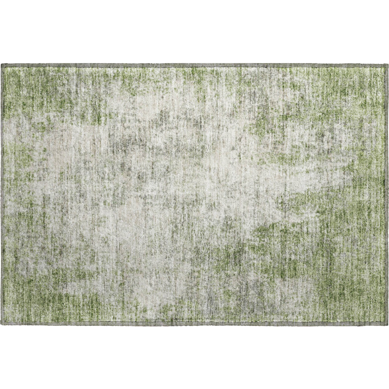 Premium Machine Washable Prisco Green Rug, Rectangle 1'8" x 2'6"
