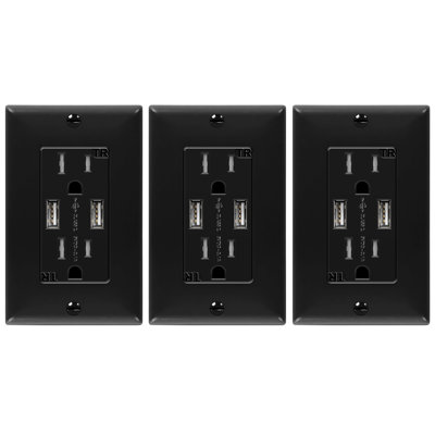 USB Wall Outlet Charger, 15A Tamper Resistant Decorator Receptacle