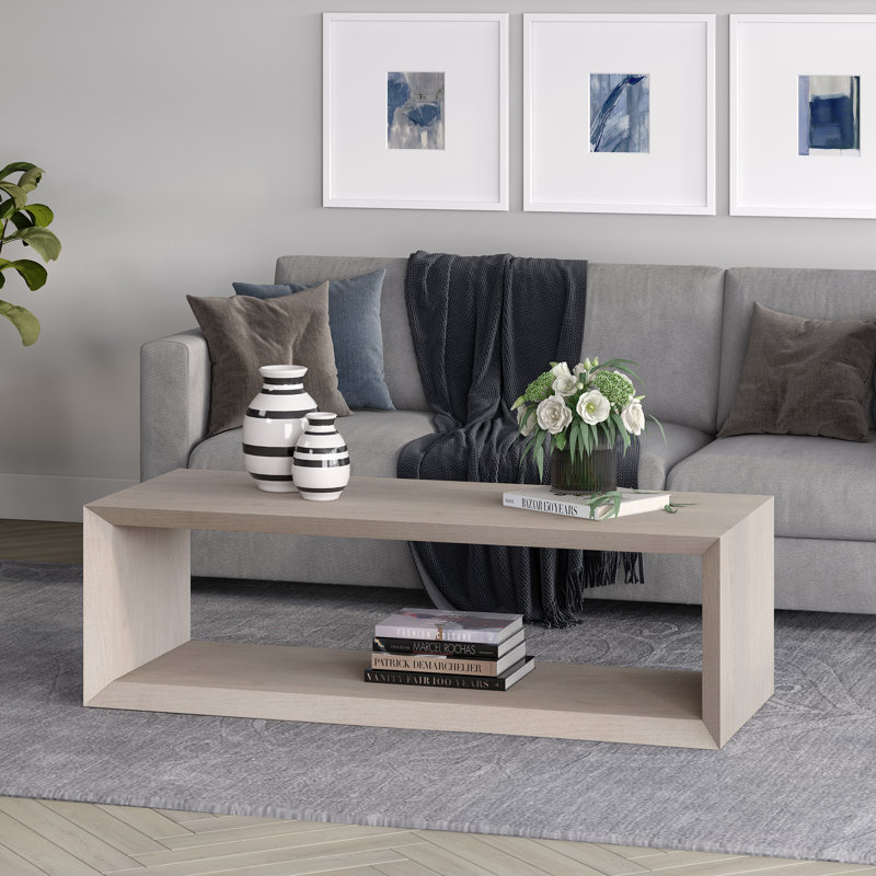Wander Solid Coffee Table with Storage, 45.72cm H x 147.32cm W x 59.39cm D, Alder White