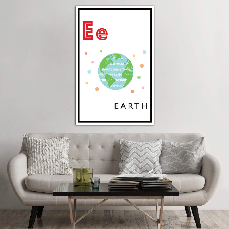 Alphabet Flash Card E - impression d'art graphique, Pas de tapis, H 60 po x l 40po x P 1,5 po, Toile blanche encadrée