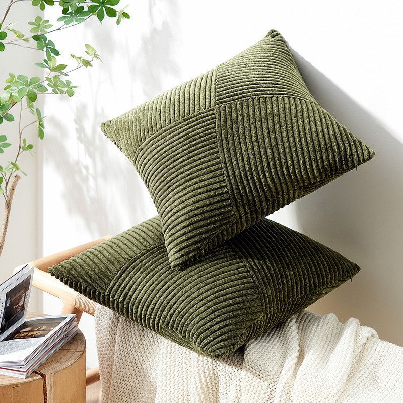 Corduroy Throw Pillow Covers,Soft Corduroy Couch Decorative Pillow Covers Windmill Textured Striped Cushion Cover,Set of 2