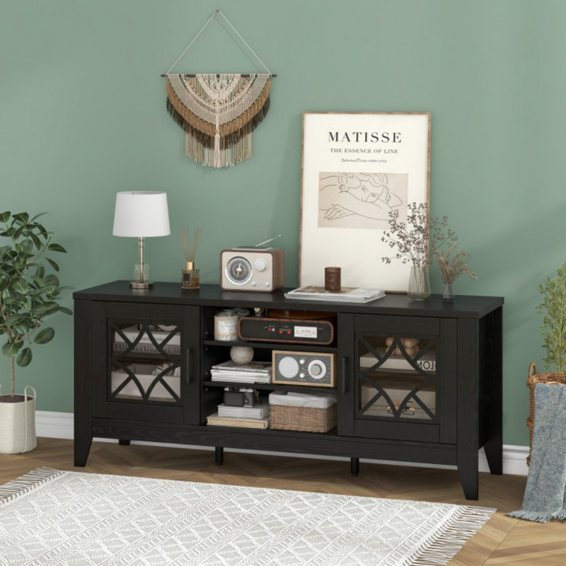 Meuble télé pour téléviseur de 65 po ou moins Farmhouse 4 tablettes réglables, Noir